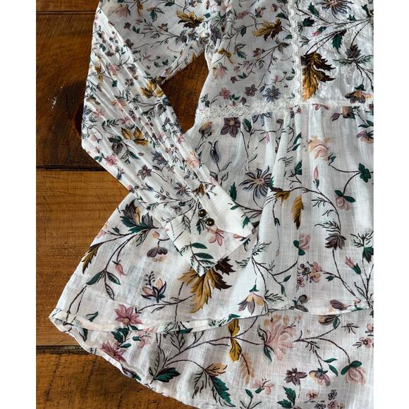 Womens Anthropologie Ginevra Floral Lace Babydoll Boho Long Sleeve Blouse XS - Picture 4 of 12